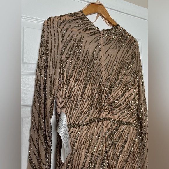 MAC DUGGAL embellished long sleeve column gown in mocha 12 NWT - Picture 5 of 11